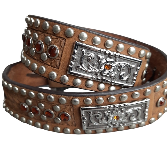 Nocona Leather Jeweled Studded Western Cowgirl Belt SZ 24 - Picture 3 of 11